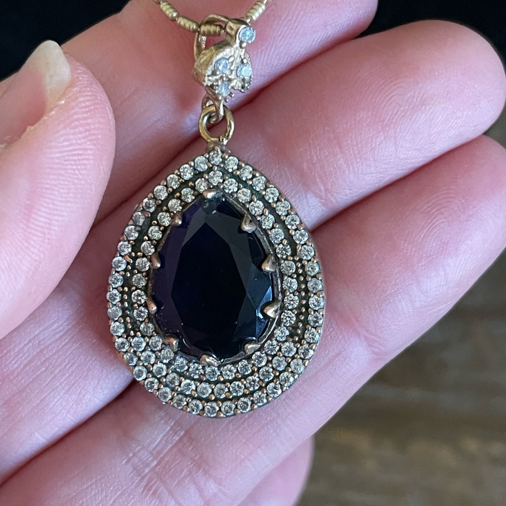 Solid sterling silver stamped 925 18 inch sapphire and diamond pendant